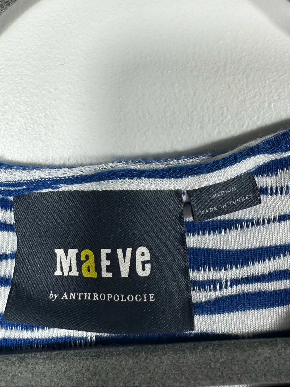 Maeve Anthropologie Blue White Zebra Stripe Twist Keyhole Puff Sleeve Top Medium